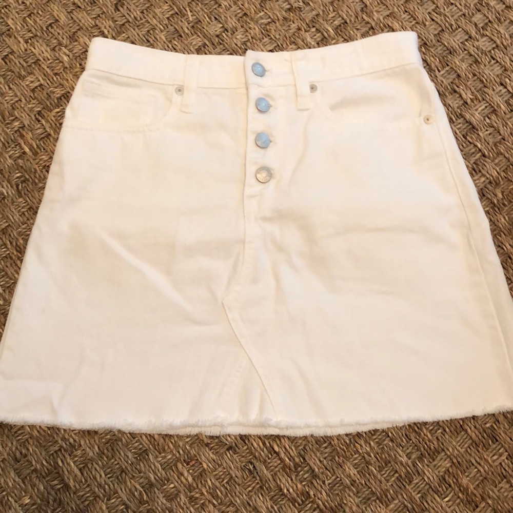 Madewell white denim mini skirt with frayed edge